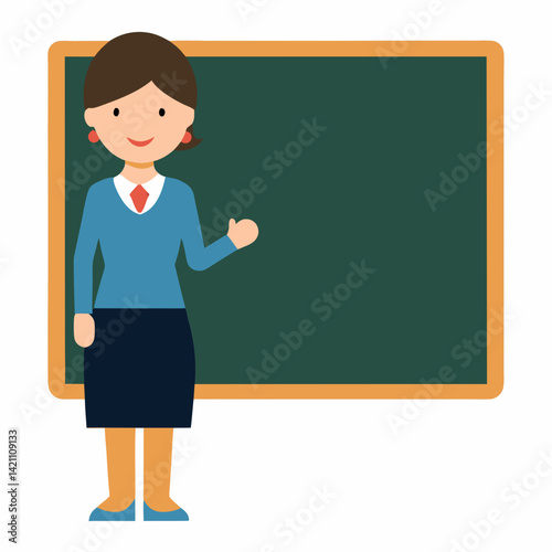AI-generated teacher at blackboard illustration on white background. Perfect for stock use, education content, and digital design projects.

