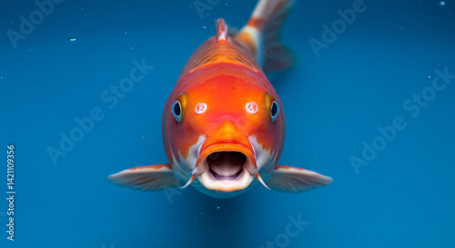 A fish with wide open mouth and big eyes, Surprised, shocked or amazed face front view