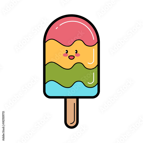 colorful rainbow popsicles icon with happy face vector illustration