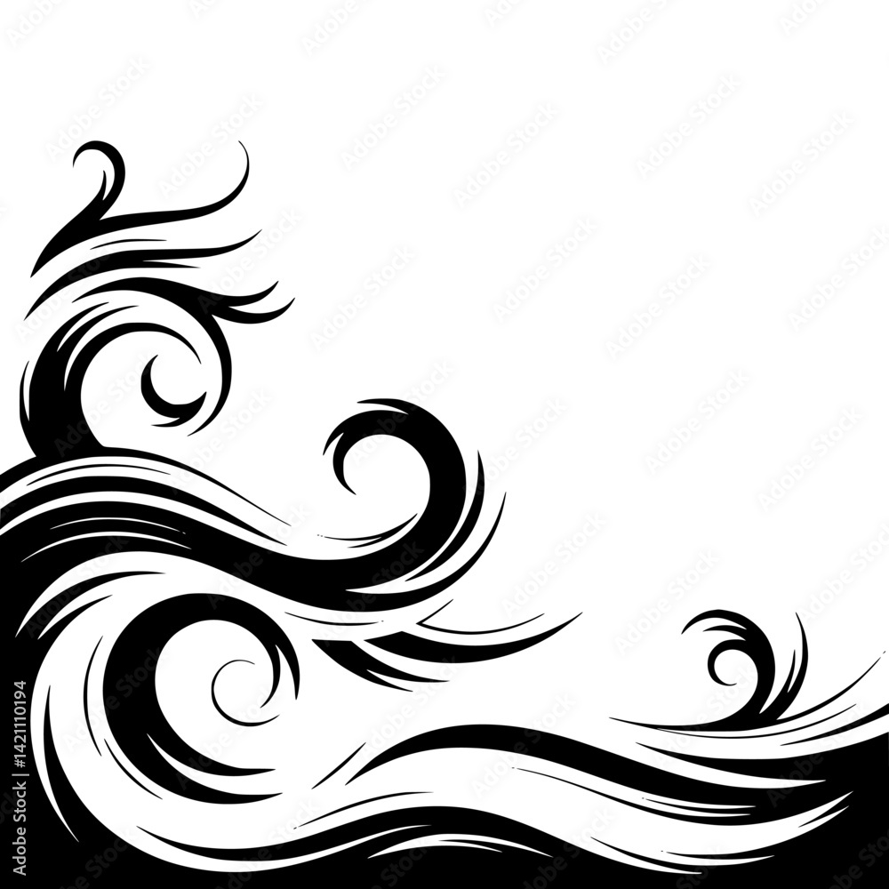 Fototapeta premium Black and White Swirls Corner Design, Decorative Ornament