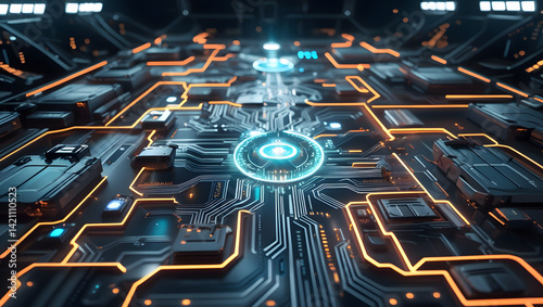 Quantum AI Core Interior – Swirling Nanowires and Holographic Energy in Futuristic Detail photo
