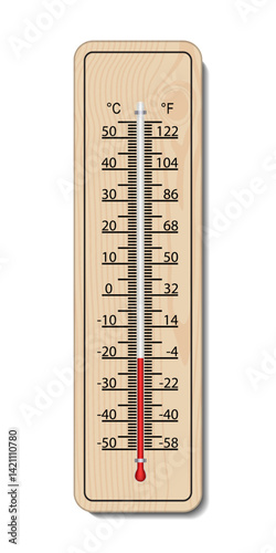 An outdoor thermometer is displayed on a transparent background. Vector illustration