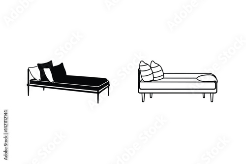 Minimalist Chaise Lounge Outline And Silhouette Design For Interior Decoration