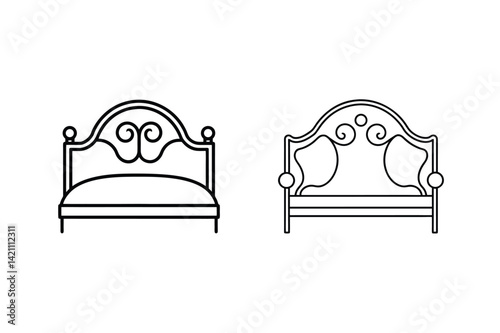Bed Frame Outline Icons With Elegant Scrollwork Details Furniture Design