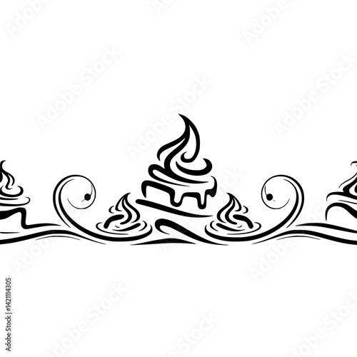 Elegant Black & White Cake Border Illustration