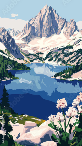 WPA Art of Lila Lake and Hibox Mountain in Enchantments Wilderness Landscape Vector