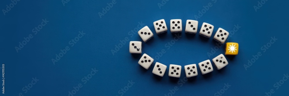 Distinctive dice arrangement highlighting a singular point. Distinctive dice arrangement highlighting a singular point.