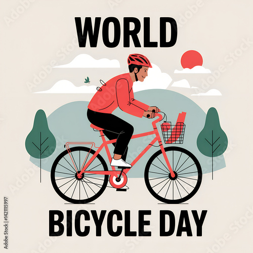 Man Riding Red Bicycle Celebrating World Bicycle Day