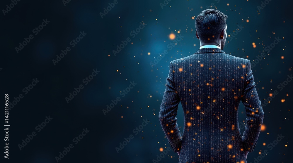 Business suit elegance professional setting digital art sparkling atmosphere back view success concept Business suit elegance professional setting digital art sparkling atmosphere back view success concept