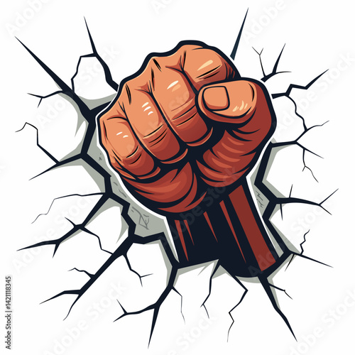 Create a vector illustration of a powerful, bold-stroked fist punching forward.  Emphasize impact and strength.
