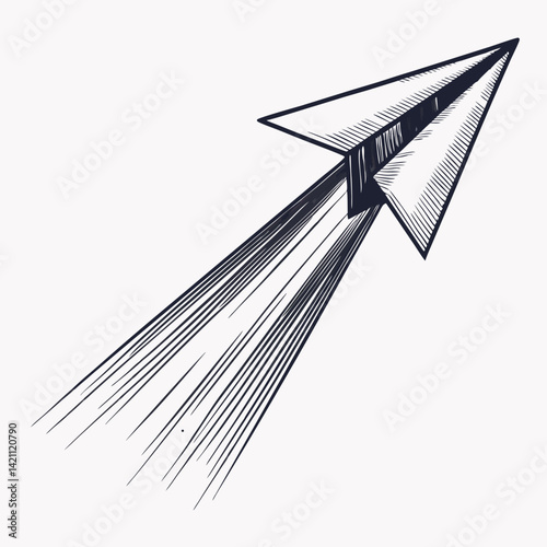 Create a vector illustration of a bold-stroke paper airplane, featuring sharp angles and a dynamic design.  Include folded details.