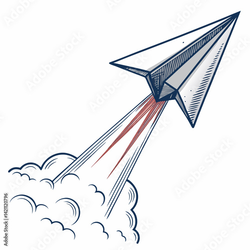 Create a bold, vector illustration of a paper airplane with a thick, clearly defined stroke.  Include a single, prominent design element (1).