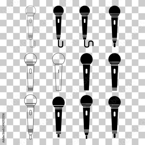 Set of Microphone icon, audio speech symbol, record concert sign, web button design .