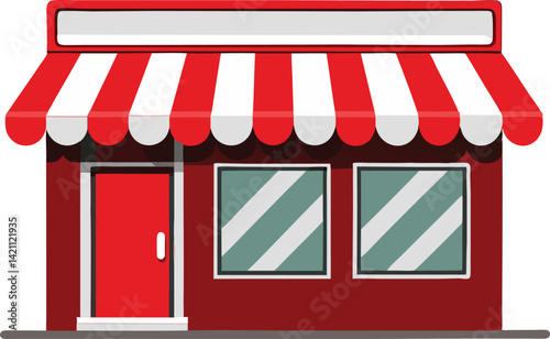 a Red and White Striped Shop Front Isolated Vector Illustration On Transparent Background