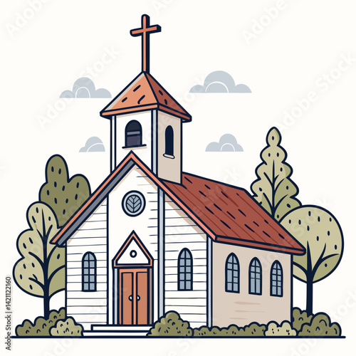 Design a bold, vector illustration of a stylized lowercase "c" shaped like a small, idyllic countryside scene, featuring rolling hills and possibly a farm.