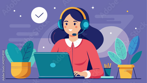 Smiling woman working as a hotline operator wearing headset with microphone while delivering quality customer service in a professional office atmosphere