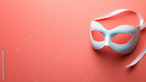 White Venetian Mask on Coral Background