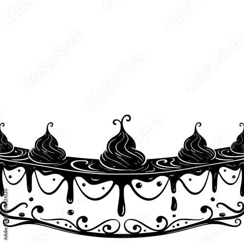 Elegant Dessert Border: Black & White Cake Illustration