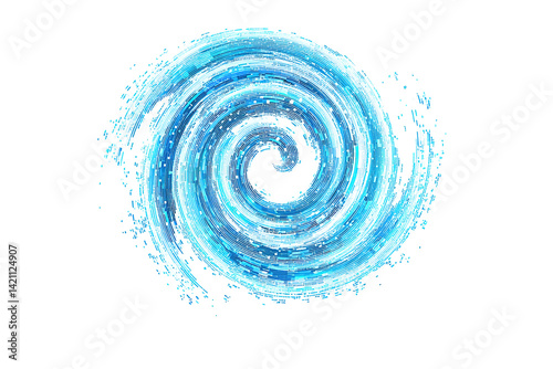 digital data spiral icon, pixelated swirl in motion effect, cybernetic style, centered and isolated on pure 