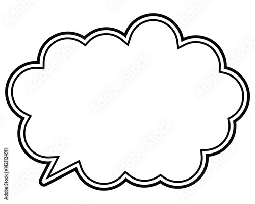 シンプルな白黒の二重線吹き出し　丸みのある雲形の左向き03