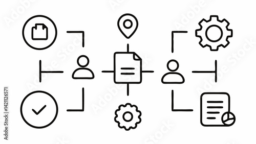Workflow themed editable line icons set in a modern vector style excellent for illustrating steps in projects teamwork collaboration and task management systems
