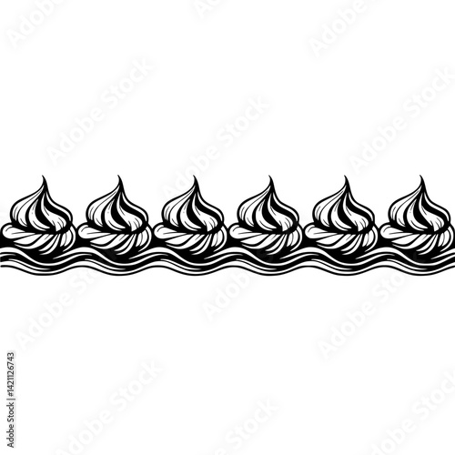 Abstract Cream Swirls Border, Black and White Graphic Illustration