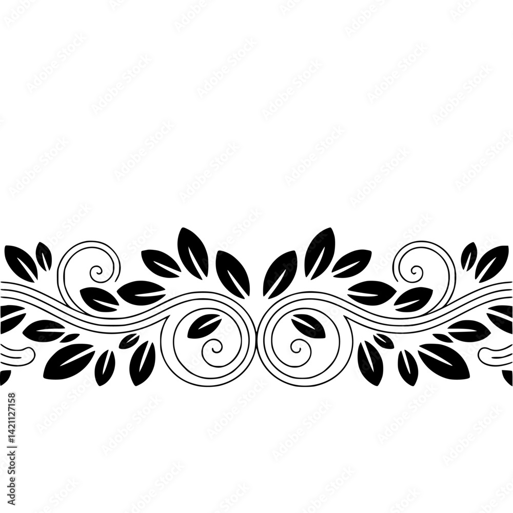 Fototapeta premium Elegant Floral Border Vector Design, Leafy Swirls on Cream Background