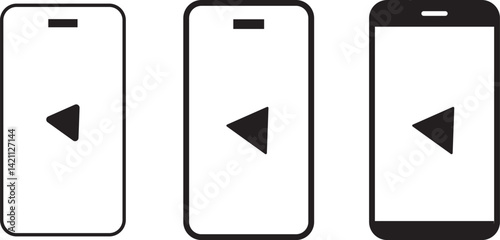 mobile phone screen with play button icon set. Smartphone with a blank screen .mobile phone in front of wireless speaker on white background
