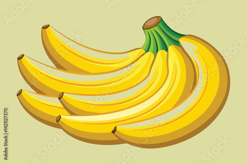 A vibrant illustration showcasing a bunch of ripe bananas on a light background. Perfect for themes of tropical fruit, healthy eating, and nutrition.