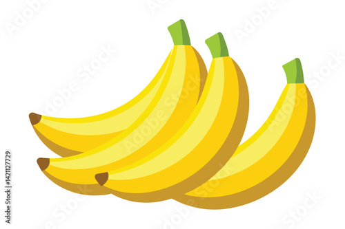 Colorful illustration depicting a bunch of ripe yellow bananas isolated on a clean white background. Perfect for food-related projects and healthy lifestyle concepts.