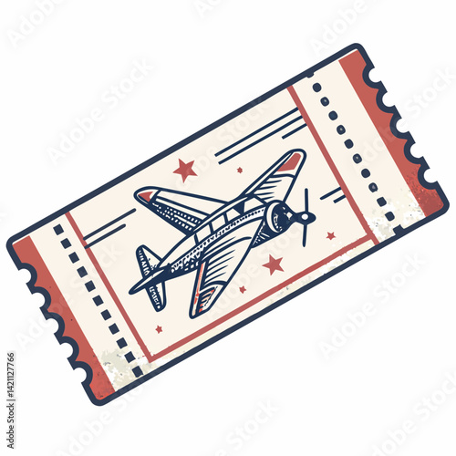Design a bold, vector illustration of a vintage airline ticket; emphasize thick strokes and retro style.  Include details like ornate borders and classic font.