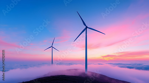 Wallpaper Mural Wind Turbines on Hilltop at Sunset Torontodigital.ca