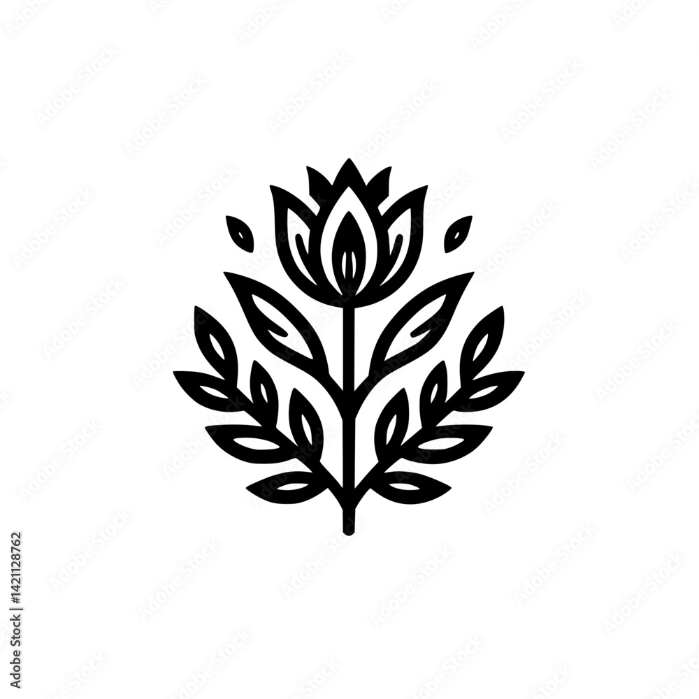 Elegant Floral Icon: Minimalist Black Flower Design on White Background Elegant Floral Icon: Minimalist Black Flower Design on White Background
