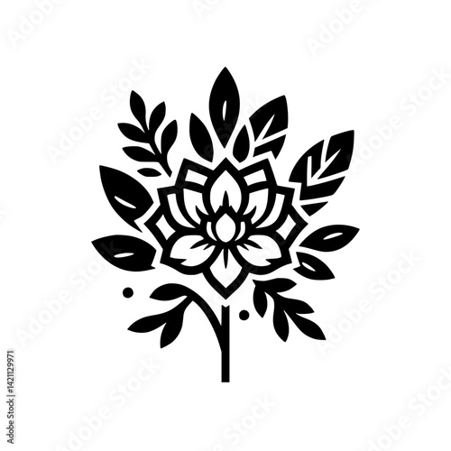 Black and White Floral Design: Elegant Symmetry and Minimalism