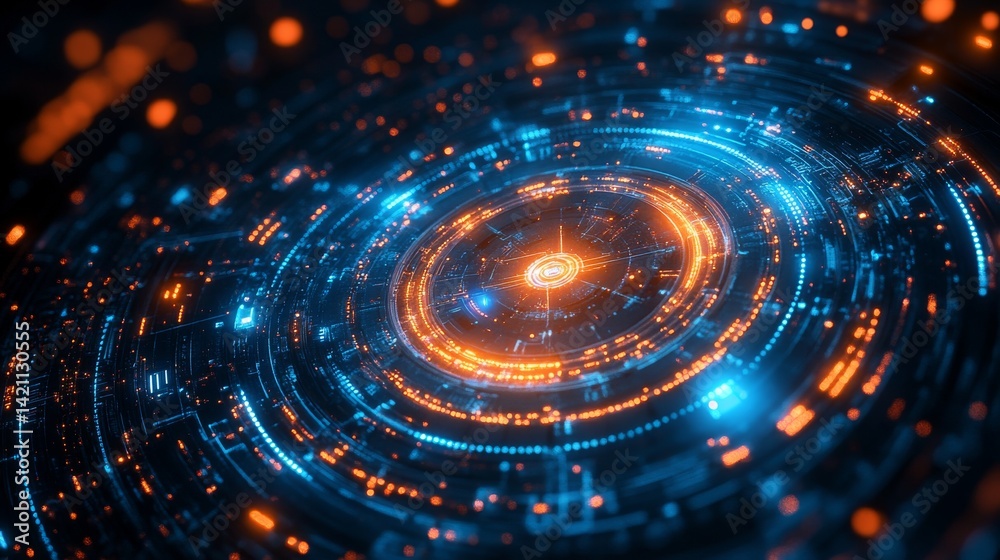 Futuristic Data Tunnel: An abstract representation of technology and data flow with vibrant blue and orange light trails depicting complex digital networks Futuristic Data Tunnel: An abstract representation of technology and data flow with vibrant blue and orange light trails depicting complex digital networks