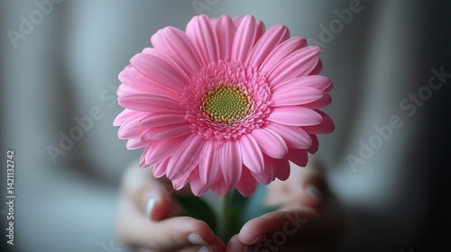 A person holding a pink flower in their hands