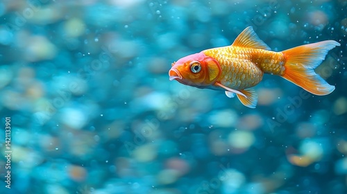 A goldfish swimming in an aquarium with bubbles