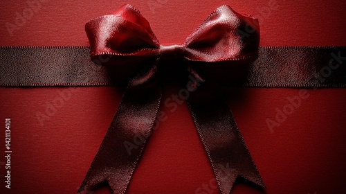 A red gift box with a black ribbon tied around it