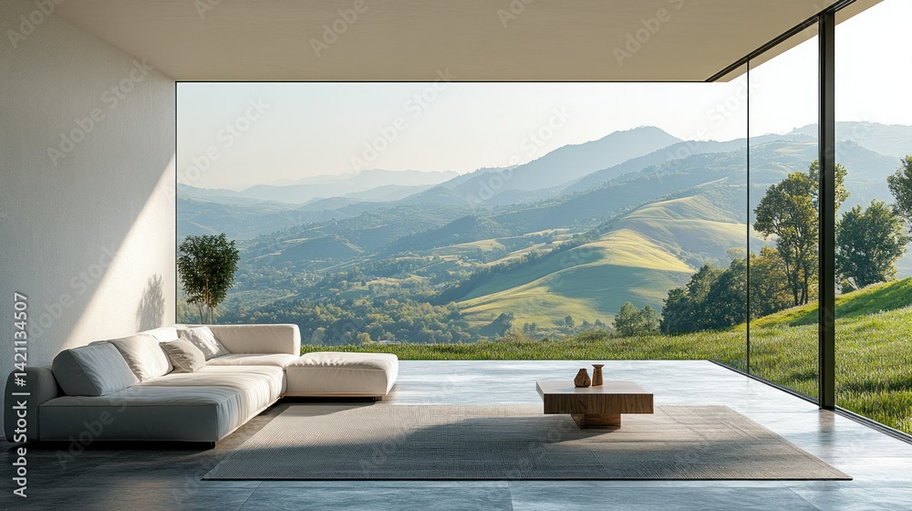 Fototapeta premium Modern living room with panoramic mountain view
