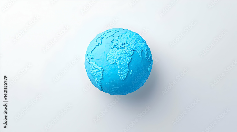 Bright Blue Earth Model with Textured Surface on Plain Background Bright Blue Earth Model with Textured Surface on Plain Background
