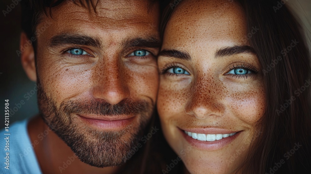 A man and a woman with freckles on their faces A man and a woman with freckles on their faces