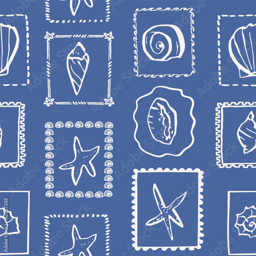 Hand drawn ink seashells background