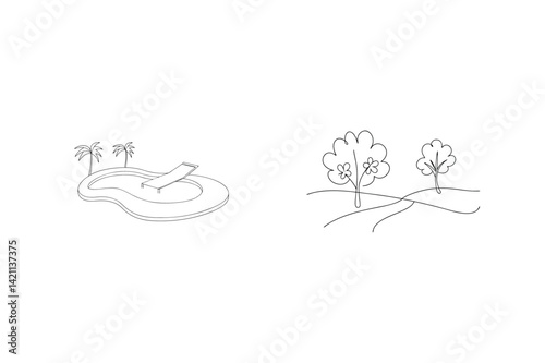 Simple Line Art Illustration Of Summer Scenes And Relaxing Getaways
