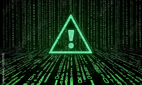Wallpaper Mural Green Warning Sign in Digital Matrix Background with Binary Code Torontodigital.ca