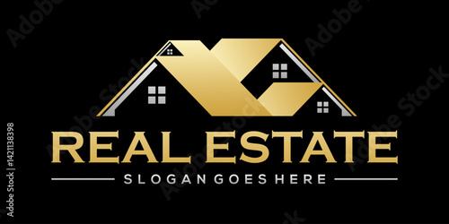 luxury real estate house vector logo gold roof