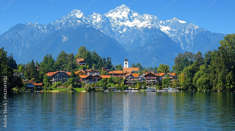 Fototapeta premium A view of a lake with mountains in the background