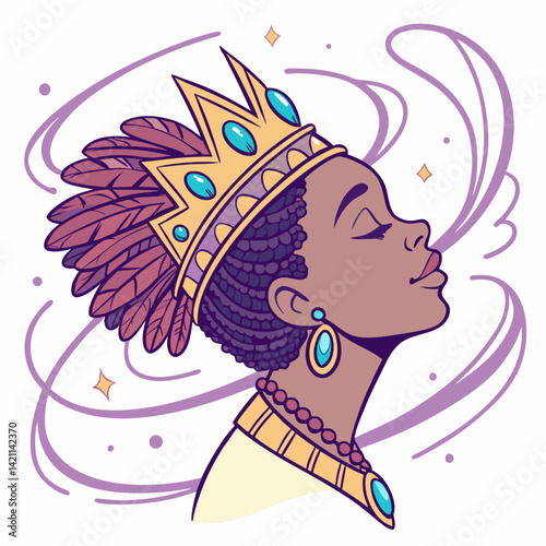 Vibrant Afro Princess with Bold Crown and Magical Aura