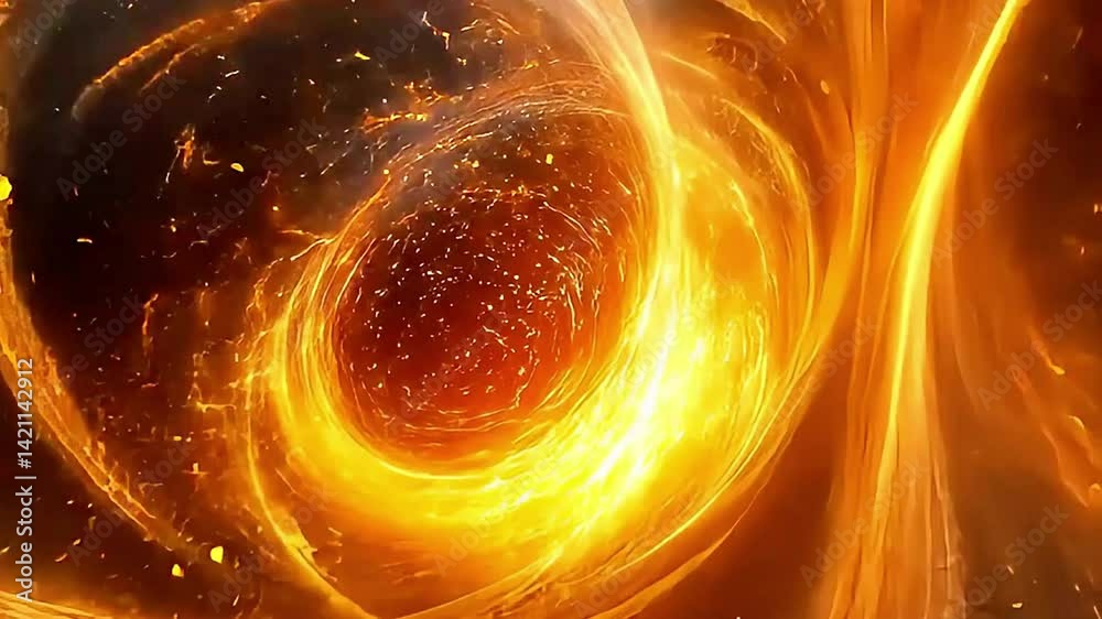 Energetic Vortex Animation with Swirling Light Particles and Fiery Glow Effect Creates Abstract Visual
