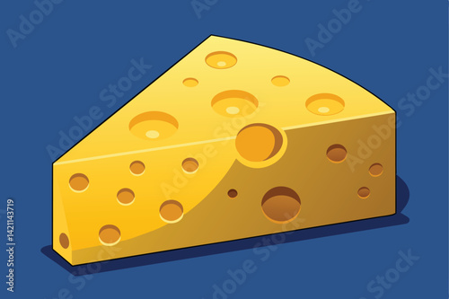 Detailed vector illustration of Swiss cheese featuring large holes, set against a deep blue backdrop. Perfect for culinary and food-related designs.