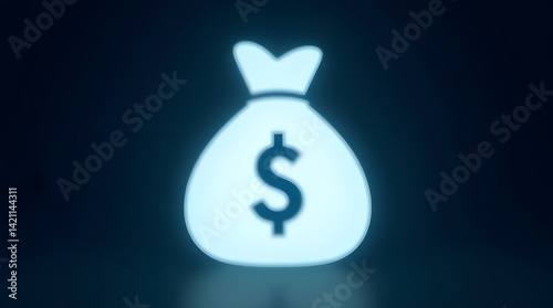Money bag icon on dark background. Symbol of finance, investment, wealth. Minimalist design, best for business, finance, and economic themes.